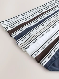 Sale Next High Leg Cotton Logo Knickers 7 Pack Navy/Chocolate Stripe