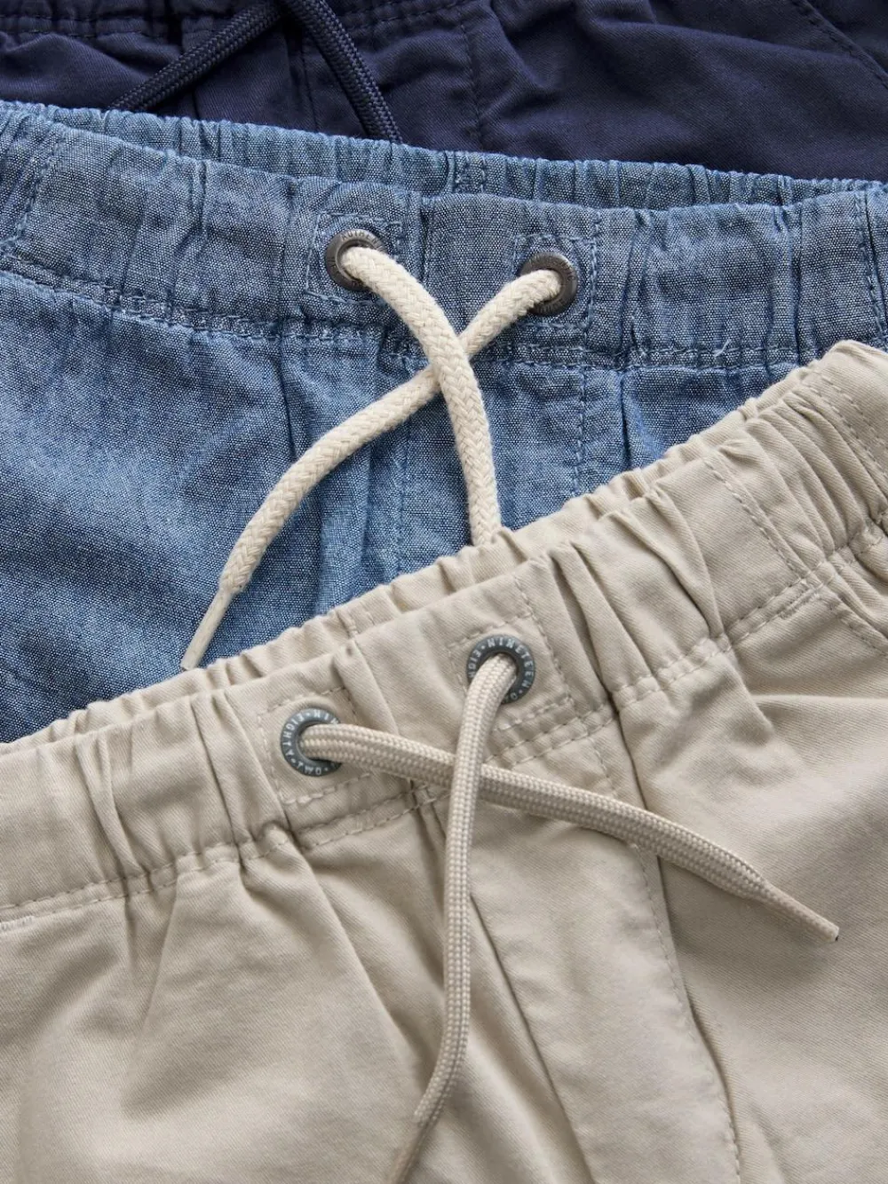 Next Navy/Stone/Chambray Blue Pull On Shorts 3 Pack (3mths-7yrs)^BOY Shorts|Multipacks