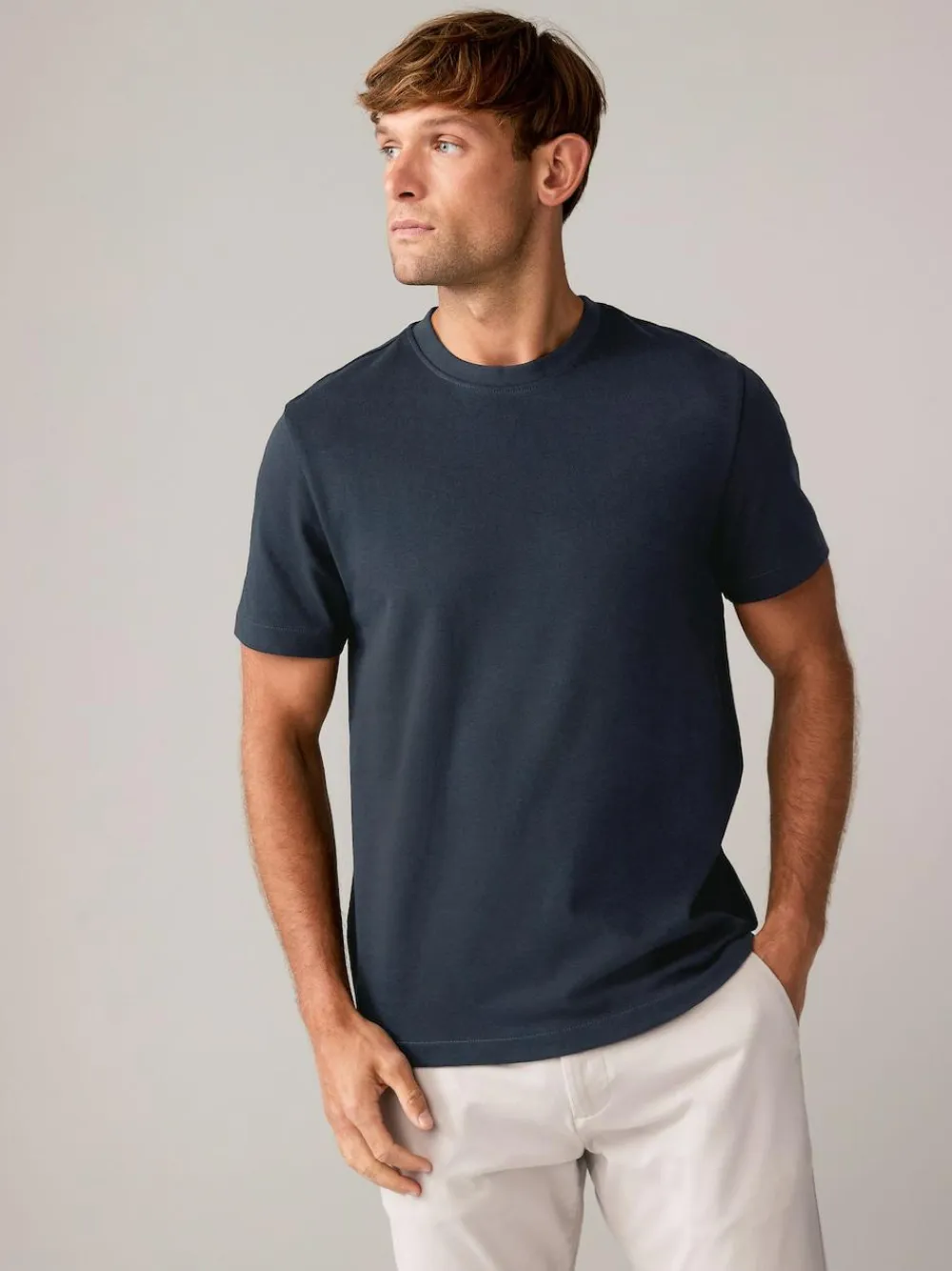 Next Navy/White/Stone Regular Fit Heavyweight T-Shirts 3 Pack^ Nightwear|Tops & T-Shirts