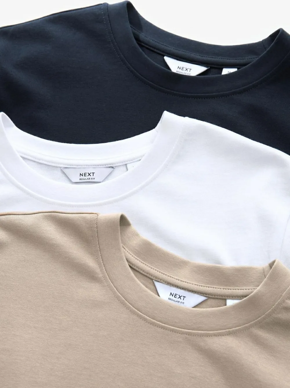 Next Navy/White/Stone Regular Fit Heavyweight T-Shirts 3 Pack^ Nightwear|Tops & T-Shirts