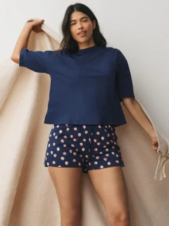 Next Short Set Pyjamas 2 Pack Navy/Yellow Spot