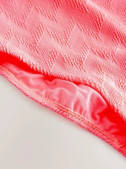 Next Neon Coral Pink Textured Scoop Neck Tummy Control Swimsuit^Women Swimwear