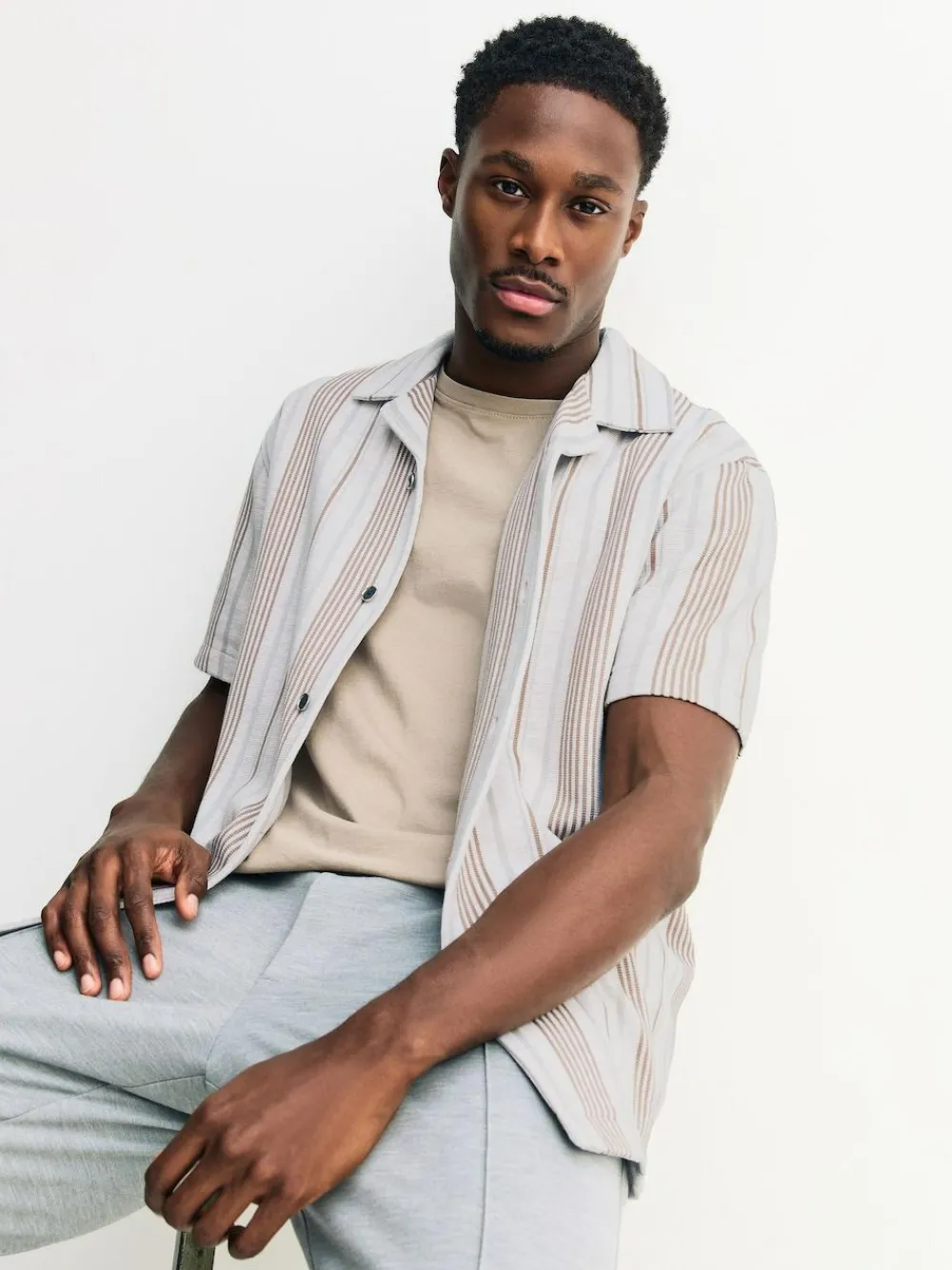 Next Regular Fit Stripe Short Sleeve Jersey Shirt^ Shirts