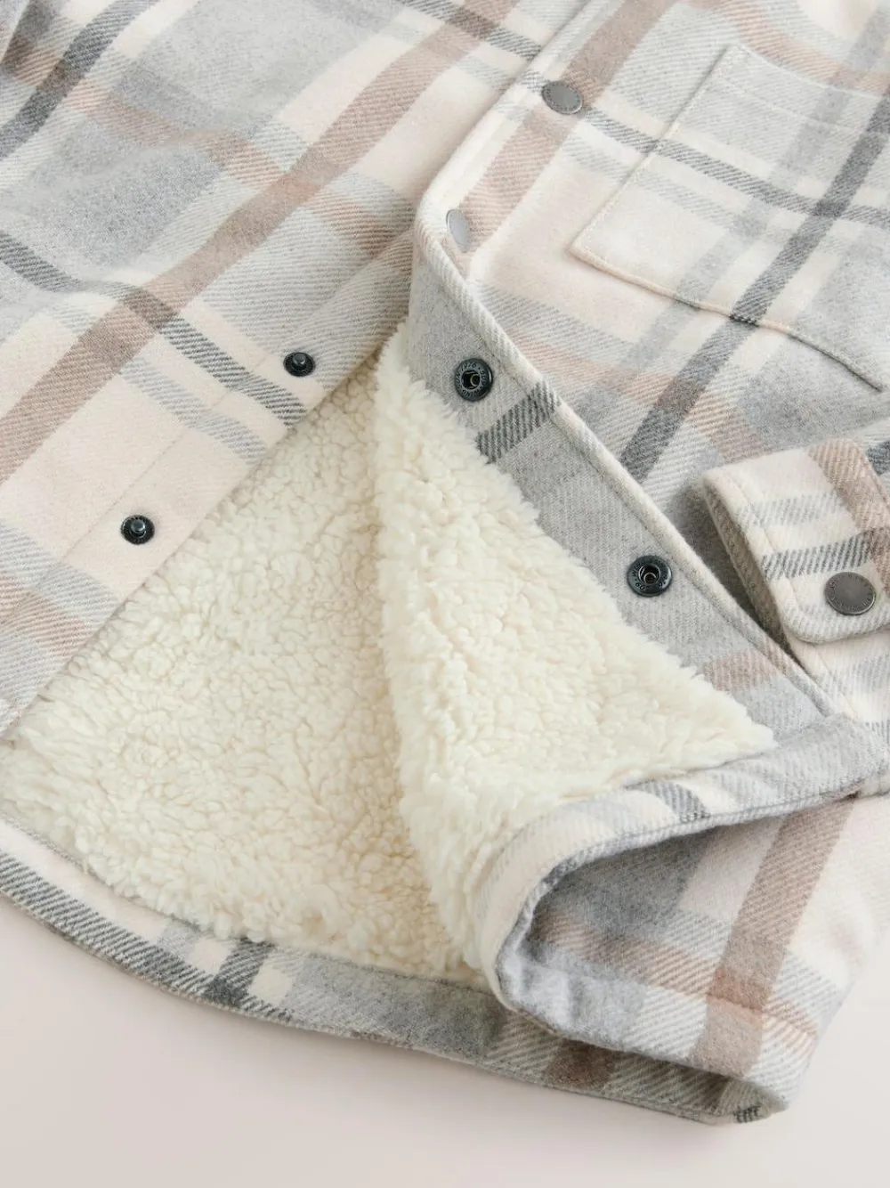 Best Next Lined Shacket (3-16yrs) Neutral Check Borg Lined