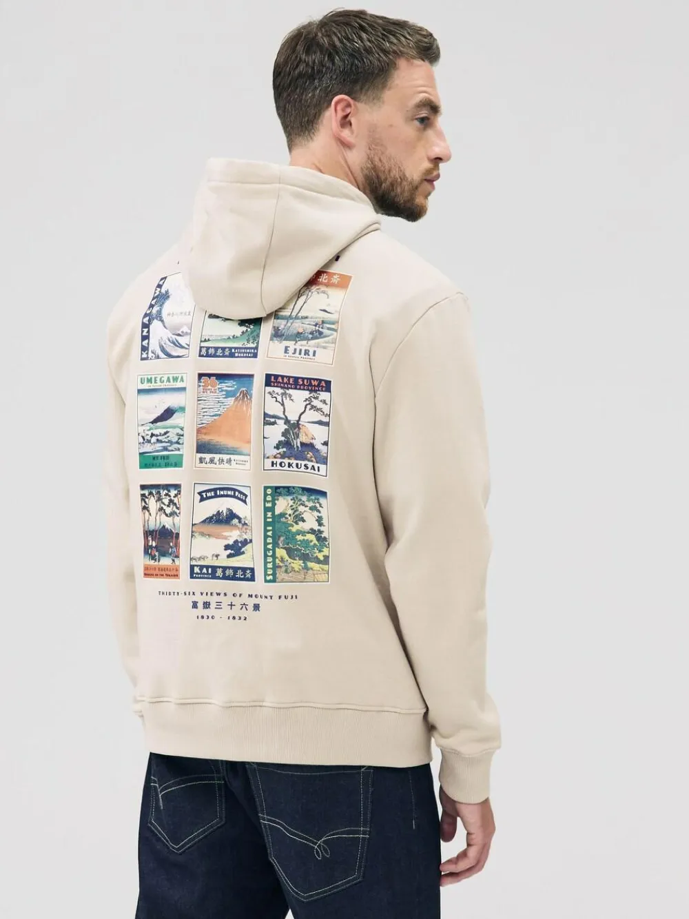 Next Neutral Ecru Overhead Hoodie Hokusai Graphic License