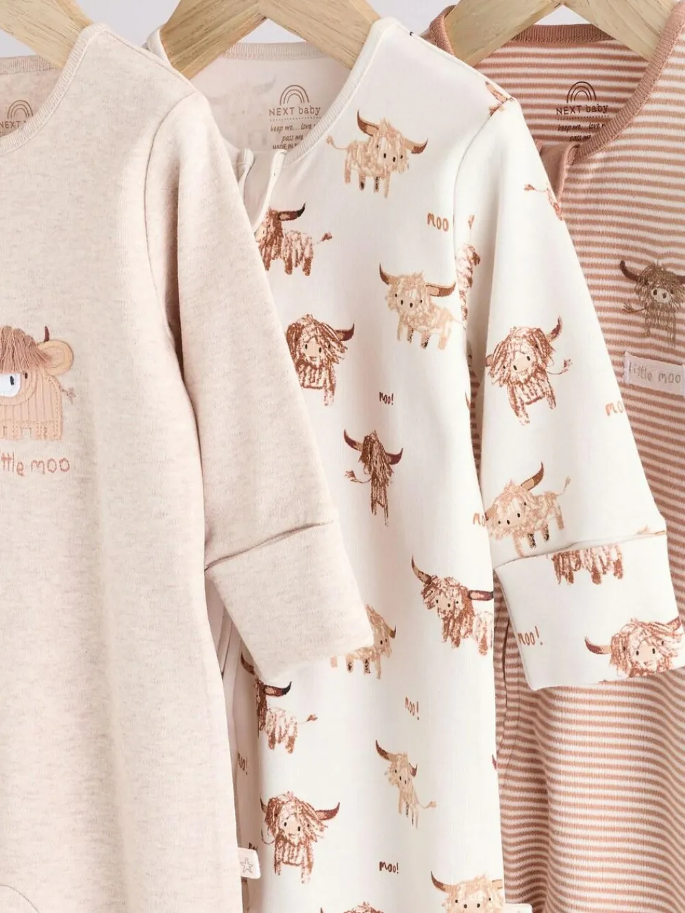 Next Neutral Hamish Baby 100% Cotton Sleepsuits 3 Pack (0mths-2yrs)^BOY Unisex|Nightwear