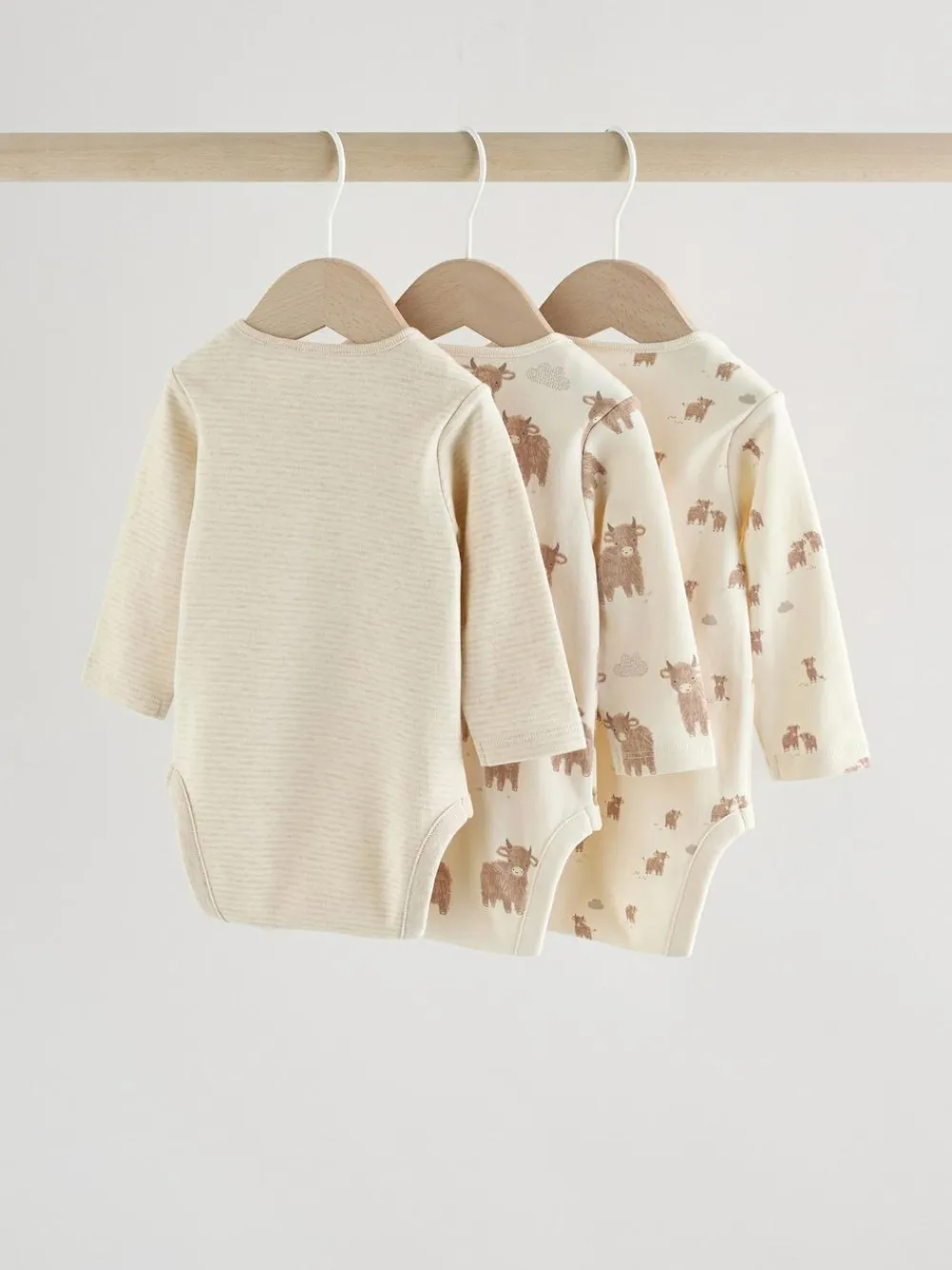 Clearance Next Neutral Hamish Long Sleeve Baby Bodysuits 3 Pack