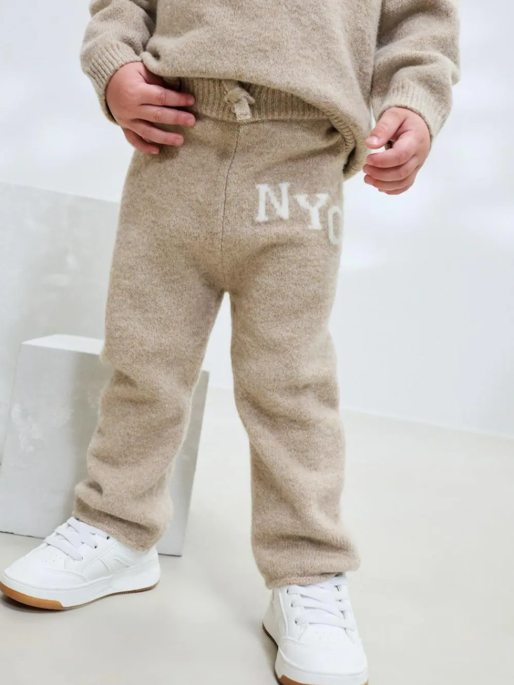 Outlet Next Knitted NYC Varsity Jumper and Joggers Set (3mths-7yrs) Neutral