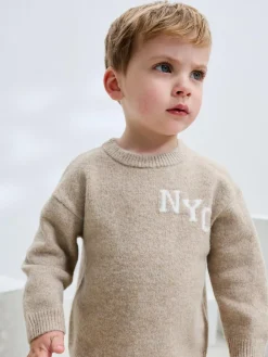 Outlet Next Knitted NYC Varsity Jumper and Joggers Set (3mths-7yrs) Neutral