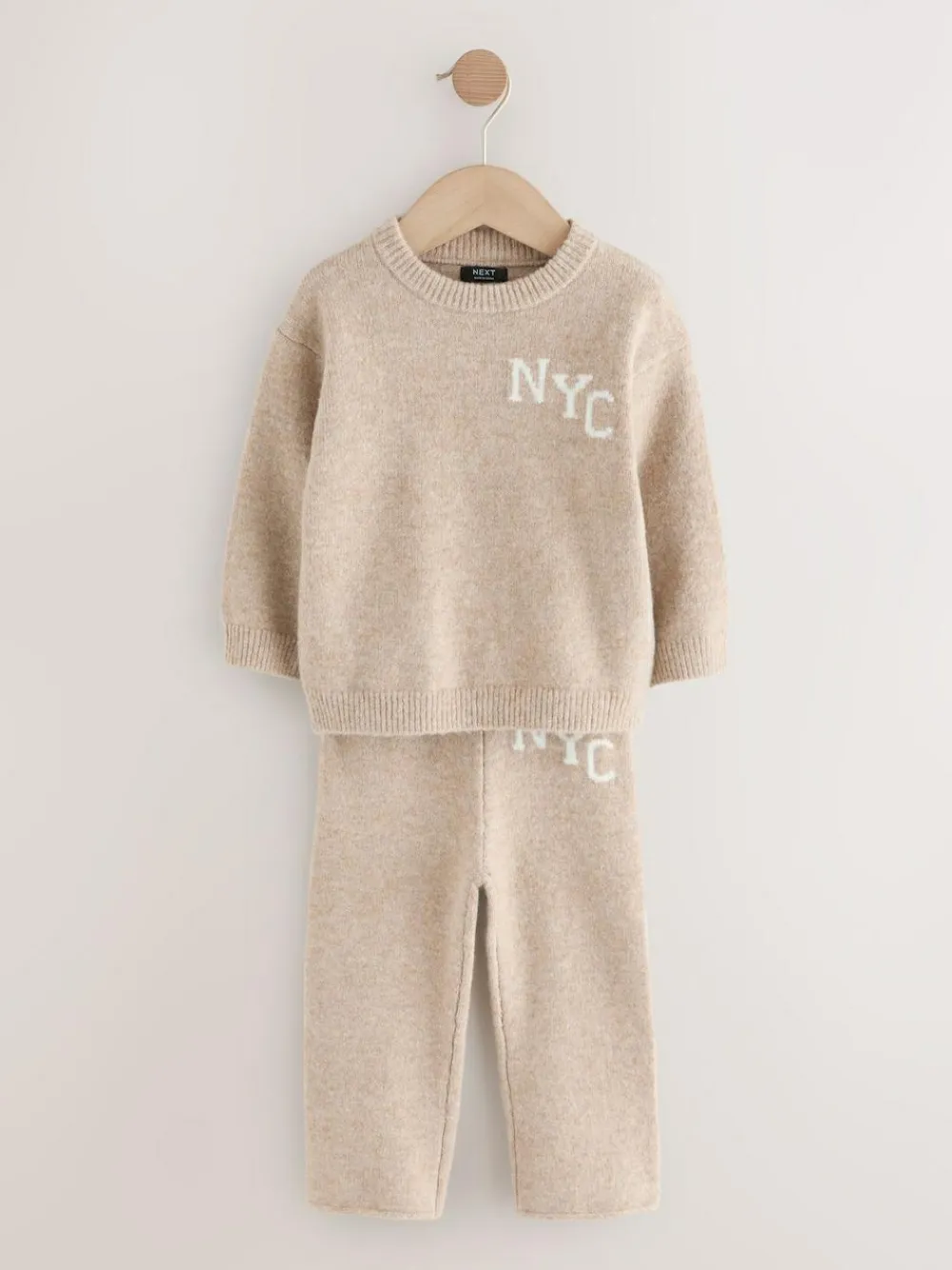 Outlet Next Knitted NYC Varsity Jumper and Joggers Set (3mths-7yrs) Neutral