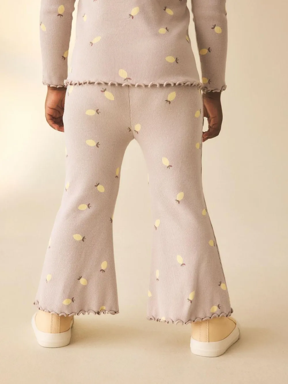 Next Neutral Lemon Print Rib Flare Leggings (3mths-7yrs)^ Pants & Leggings|Pants & Leggings