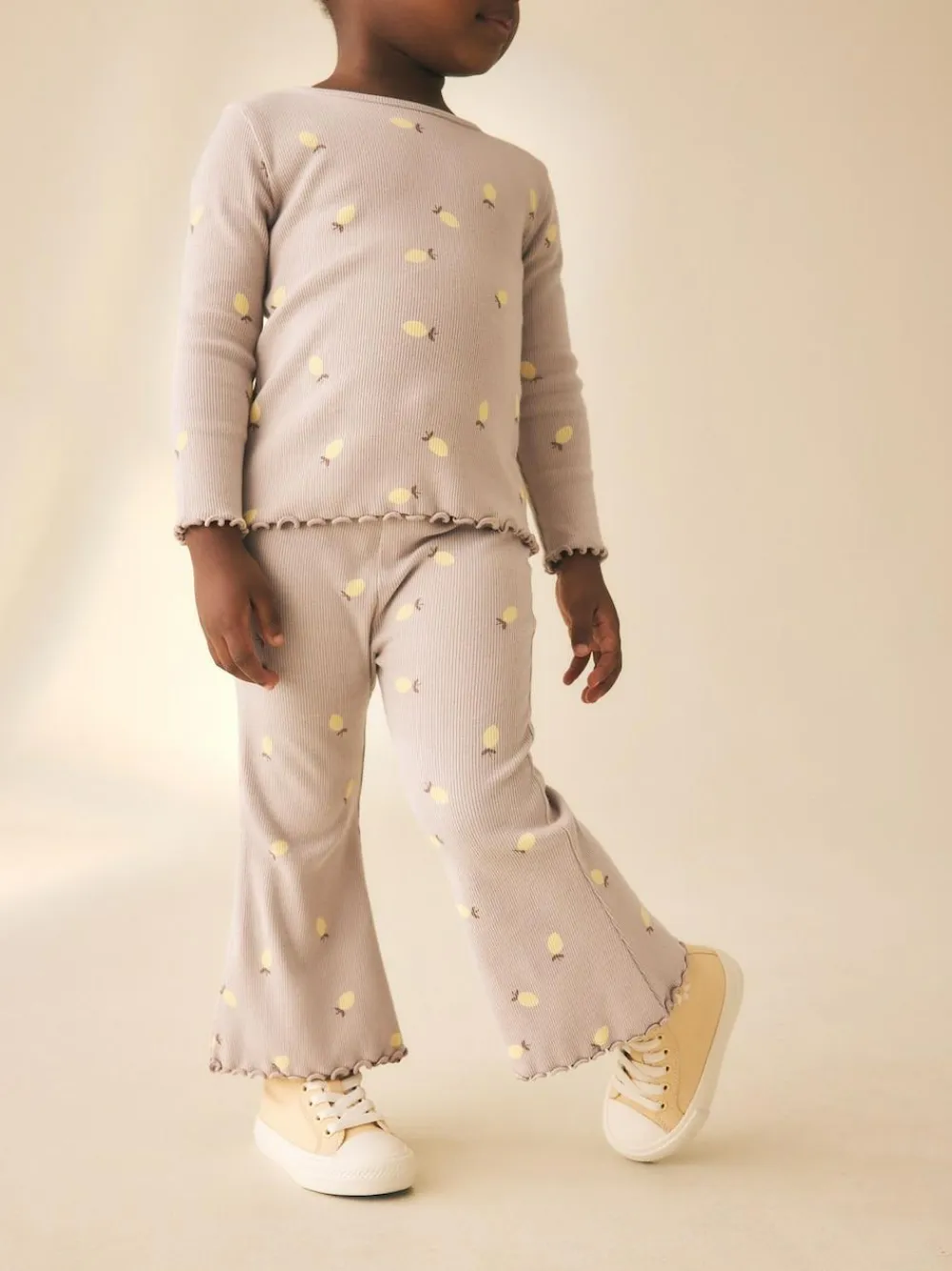Next Neutral Lemon Print Rib Flare Leggings (3mths-7yrs)^ Pants & Leggings|Pants & Leggings