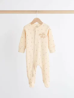 Discount Next Neutral Milk Club Baby Two Way Zip 100% Cotton Sleepsuits 3 Pack (0mths-2yrs)