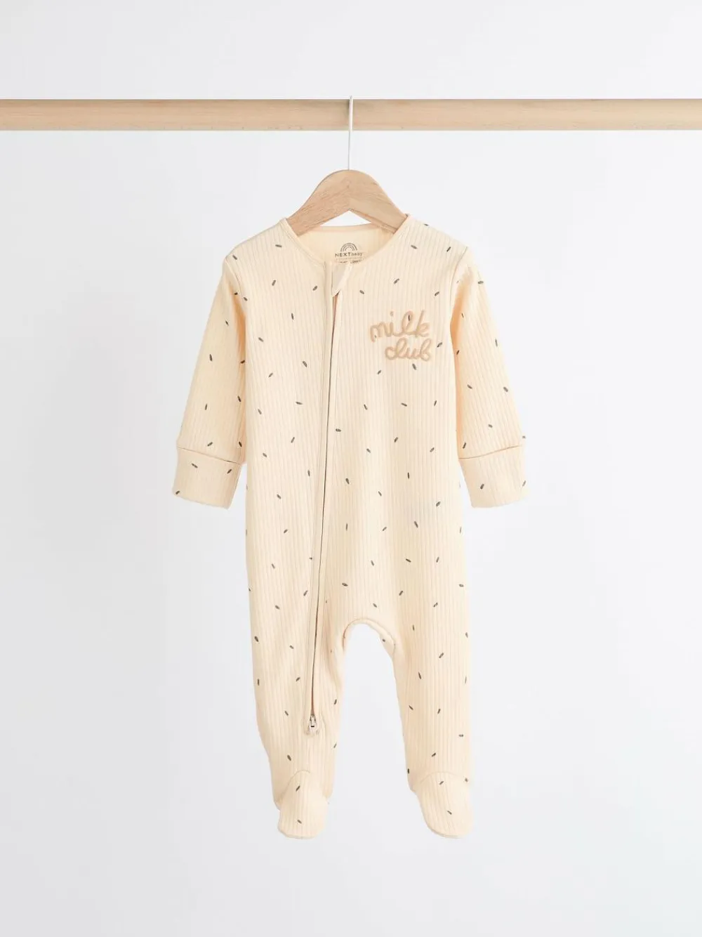 Discount Next Neutral Milk Club Baby Two Way Zip 100% Cotton Sleepsuits 3 Pack (0mths-2yrs)