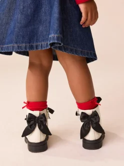 New Next Neutral Minnie Mouse Bow Detail Lace Up Ankle Boots