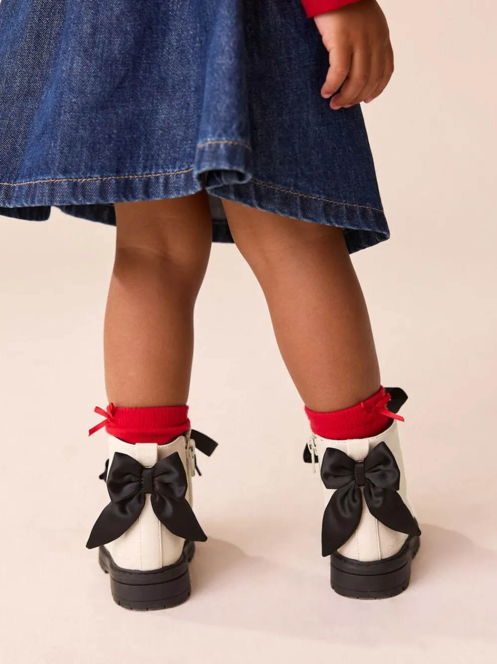 New Next Neutral Minnie Mouse Bow Detail Lace Up Ankle Boots