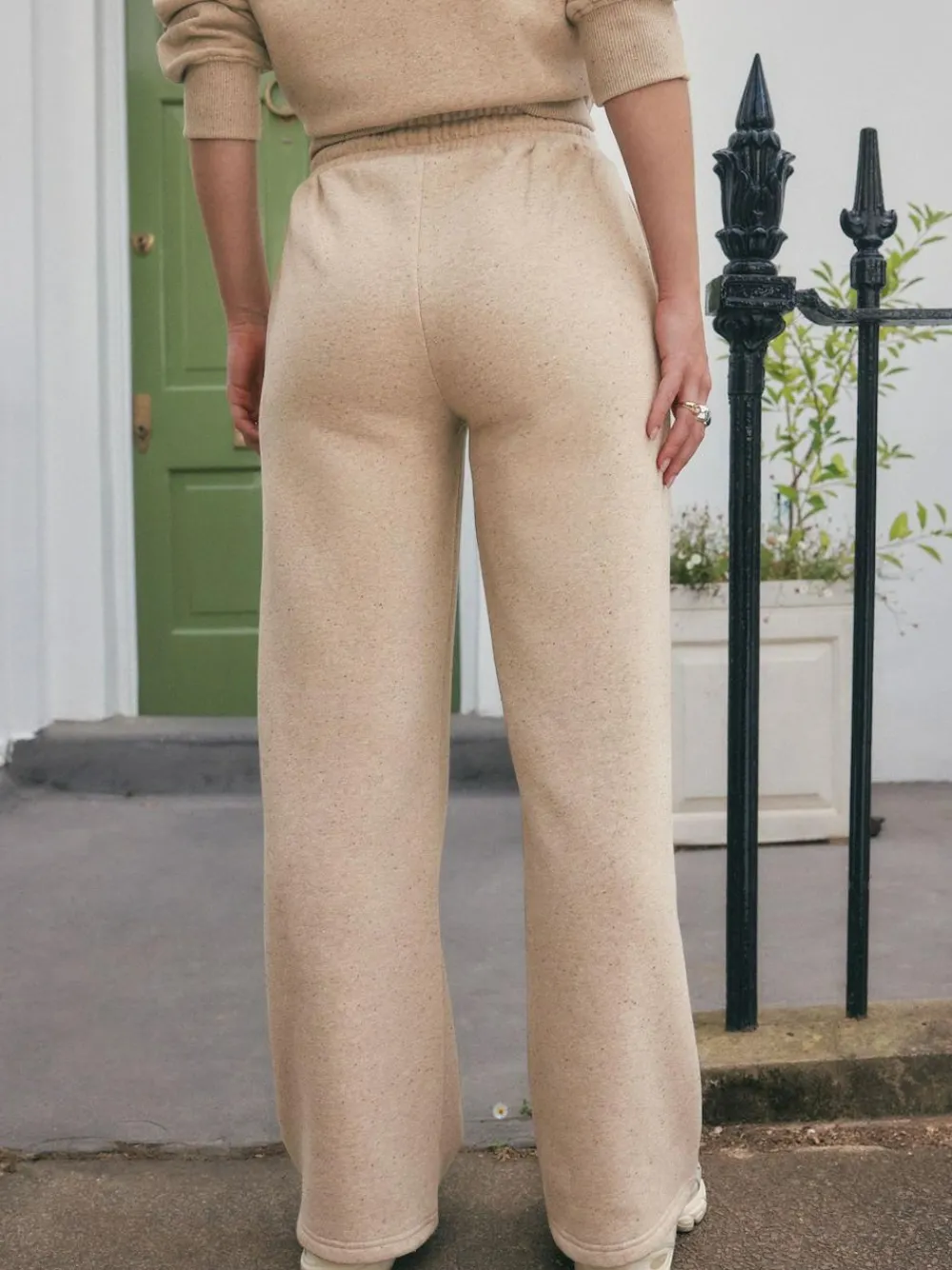 New Next Essential Wide Leg Jersey Joggers Neutral Neppy Textured