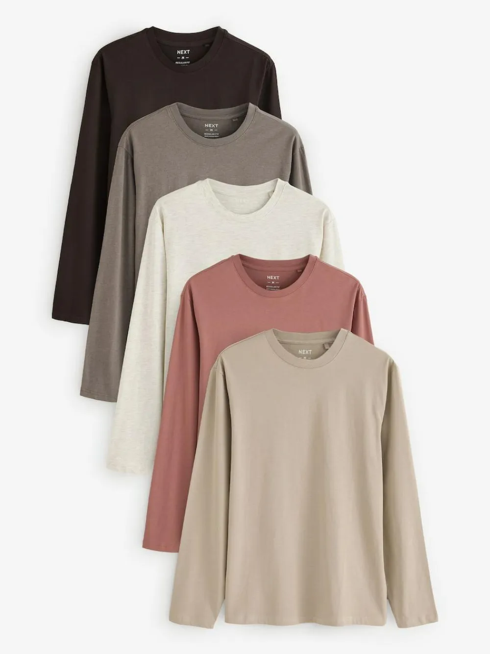 Outlet Next Regular Fit Regular Fit Long Sleeve 100% Cotton T-Shirts 5 Pack Neutral