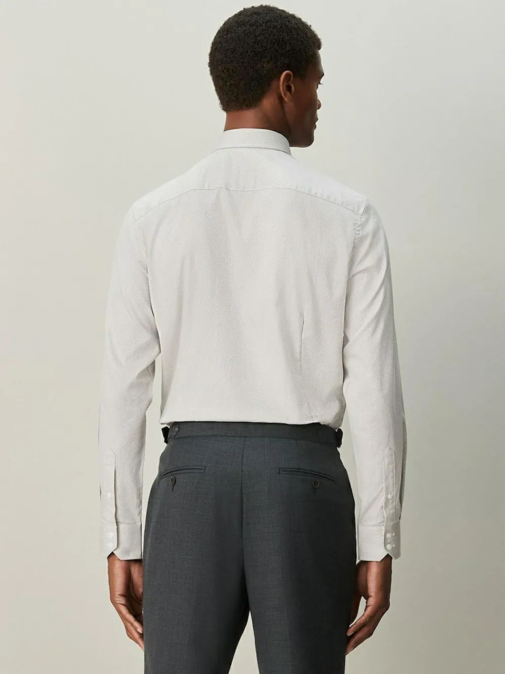 Outlet Next Regular Fit Textured Long Sleeve Formal Shirt with Trim Neutral