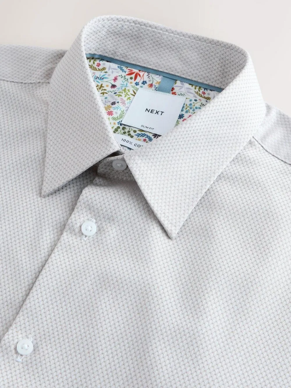 Outlet Next Regular Fit Textured Long Sleeve Formal Shirt with Trim Neutral