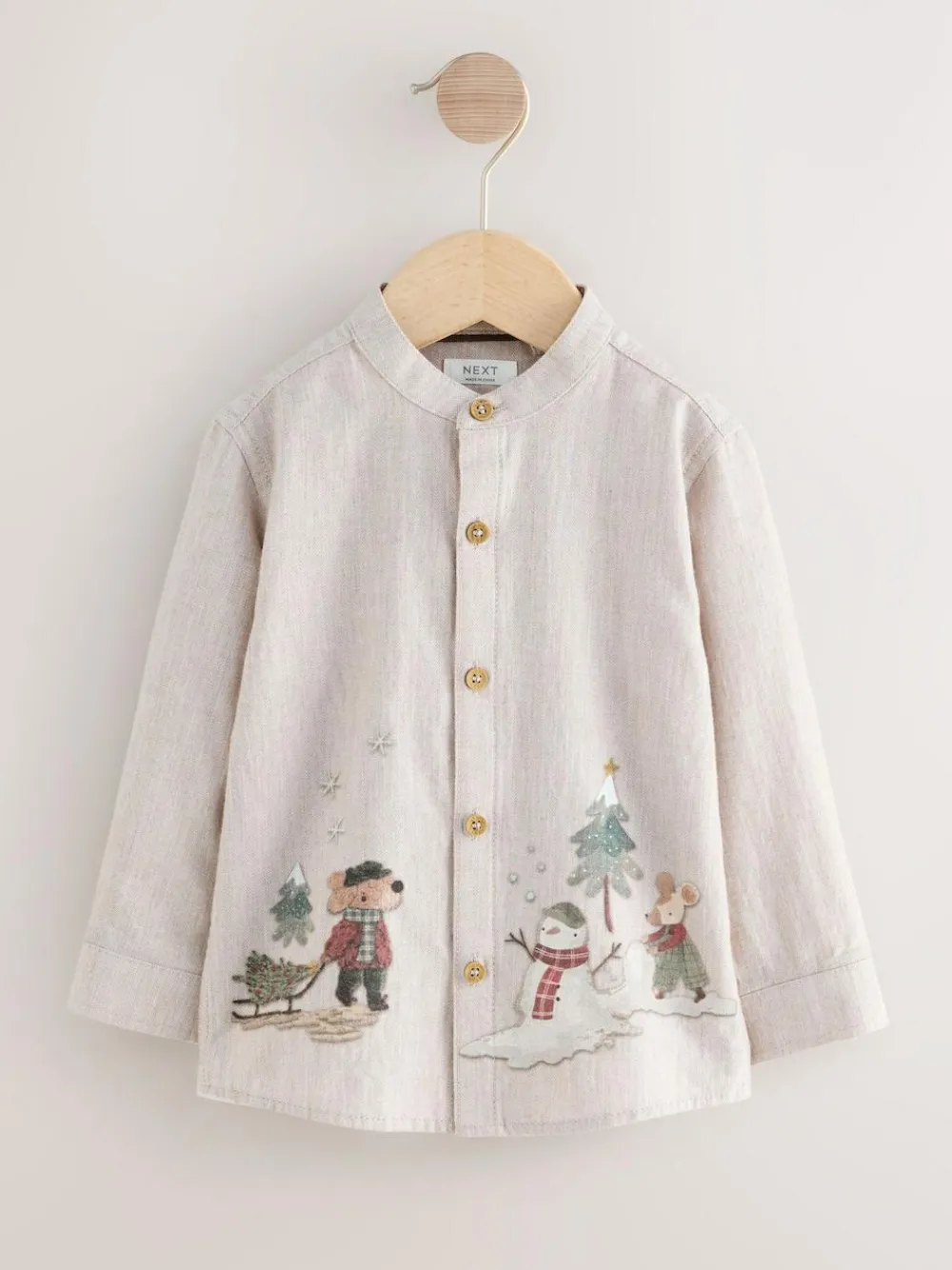 Best Next Long Sleeve Grandad Christmas Printed Shirt (3mths-10yrs) Neutral Scene