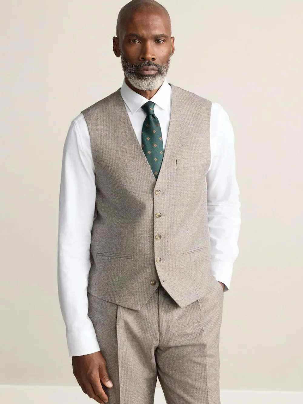 Next Neutral Signature Marzotto 100% Italian Wool Check Suit Waistcoat^ Vests