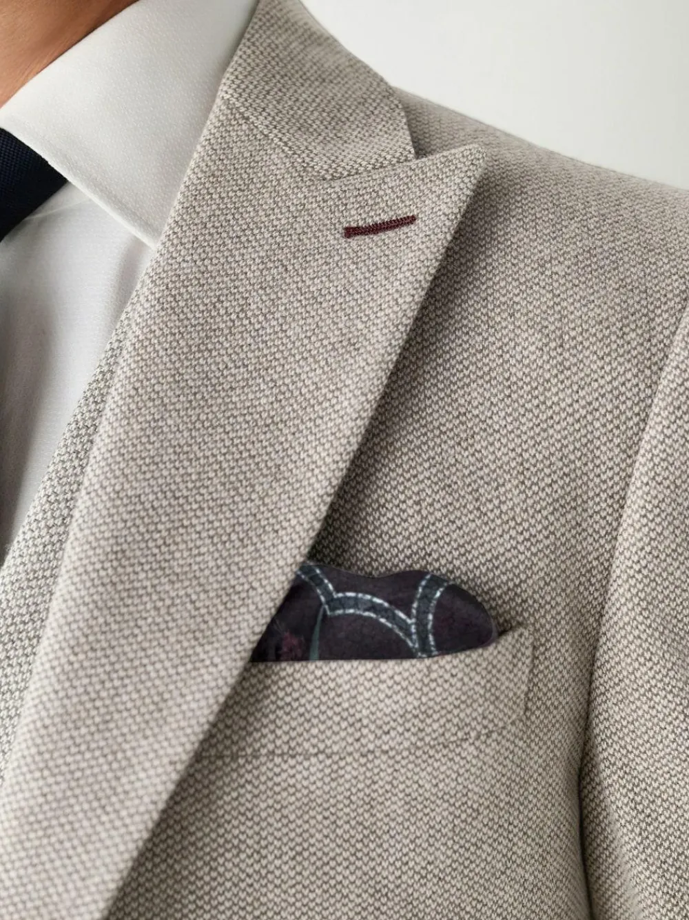 Sale Next Neutral Slim Fit Nova Fides Italian Wool Blend Trimmed Textured Suit Jacket