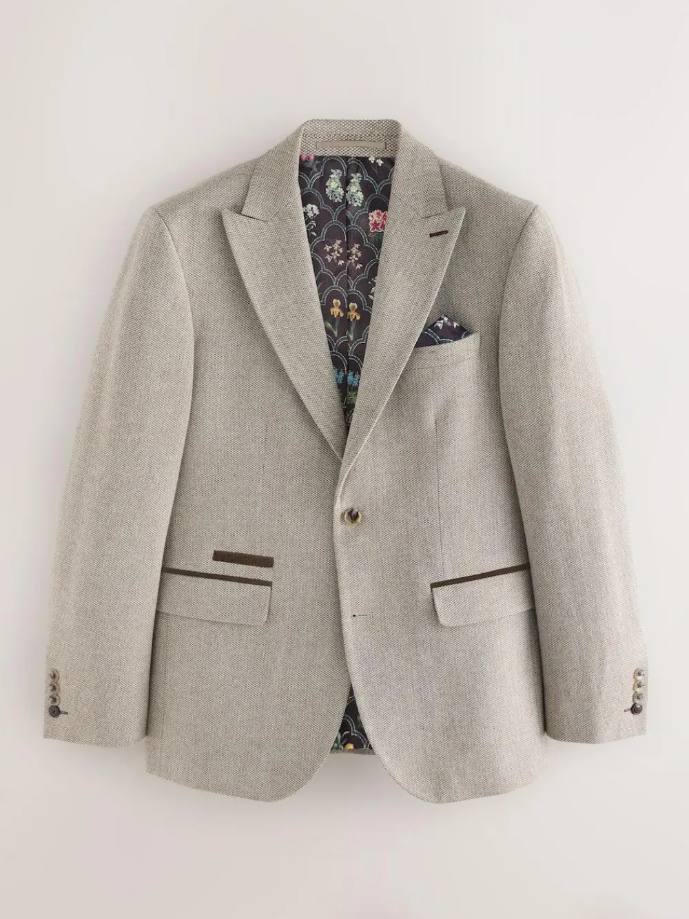Sale Next Neutral Slim Fit Nova Fides Italian Wool Blend Trimmed Textured Suit Jacket