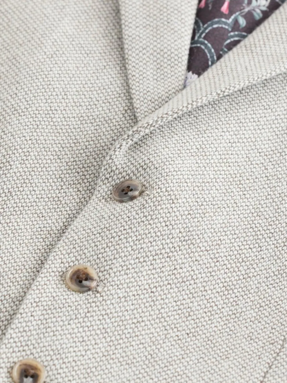 New Next Neutral Slim Fit Nova Fides Italian Wool Blend Trimmed Textured Suit Waistcoat