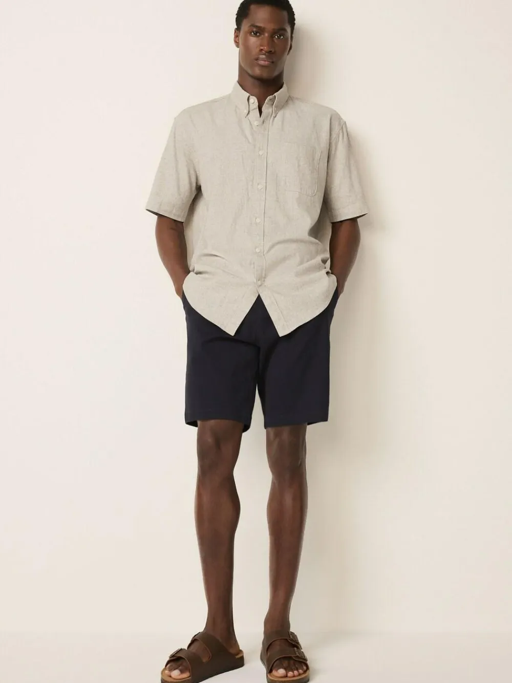 Next Standard Collar Cotton Linen Blend Short Sleeve Shirt^ Shirts