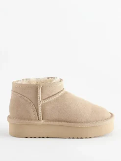 Next Neutral Standard Fit (F) Flatform Mini Warm Lined Water Repellent Suede Pull-On Boots^ Boots & Wellies