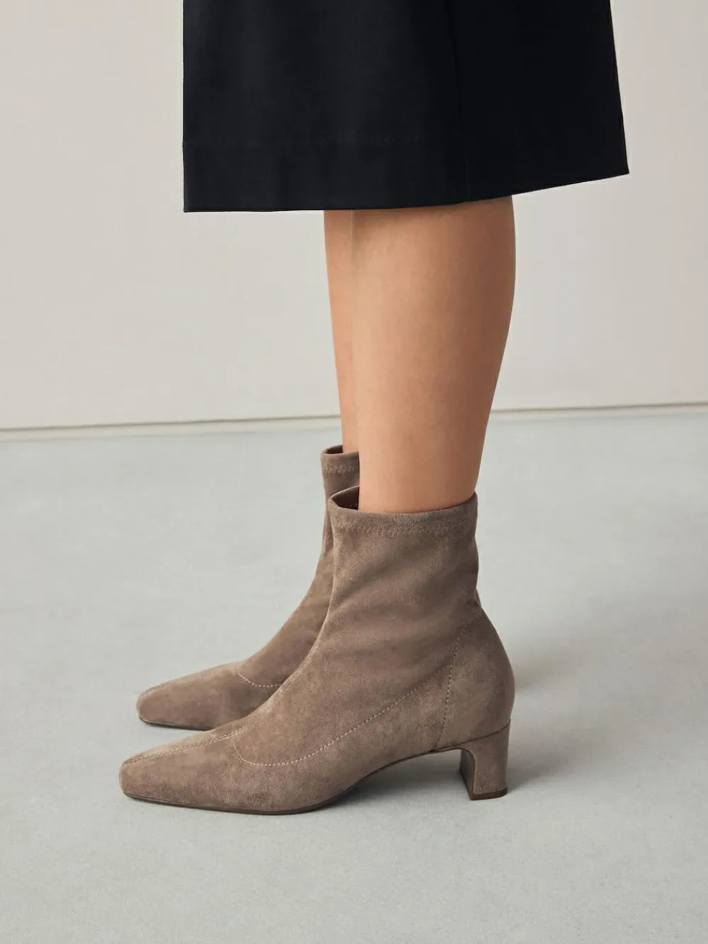 Best Next Standard/Wide Fit Chisel Toe Block Heel Sock Boots Neutral Taupe
