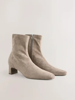 Best Next Standard/Wide Fit Chisel Toe Block Heel Sock Boots Neutral Taupe