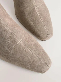 Best Next Standard/Wide Fit Chisel Toe Block Heel Sock Boots Neutral Taupe