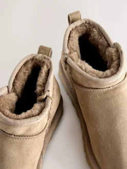 Best Next Extra Wide Fit Water Repellent Faux Fur Ankle Boots Neutral Taupe Suede