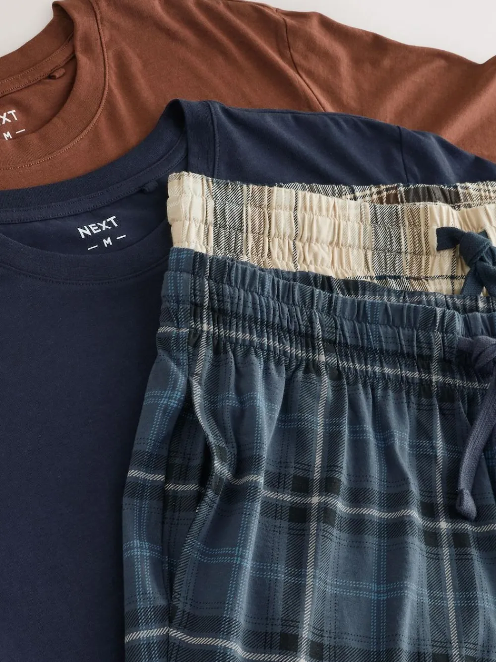 Next Neutral/Navy Check Jersey Short Sleeve Pyjamas Set 2 Pack^ Nightwear|Pyjamas