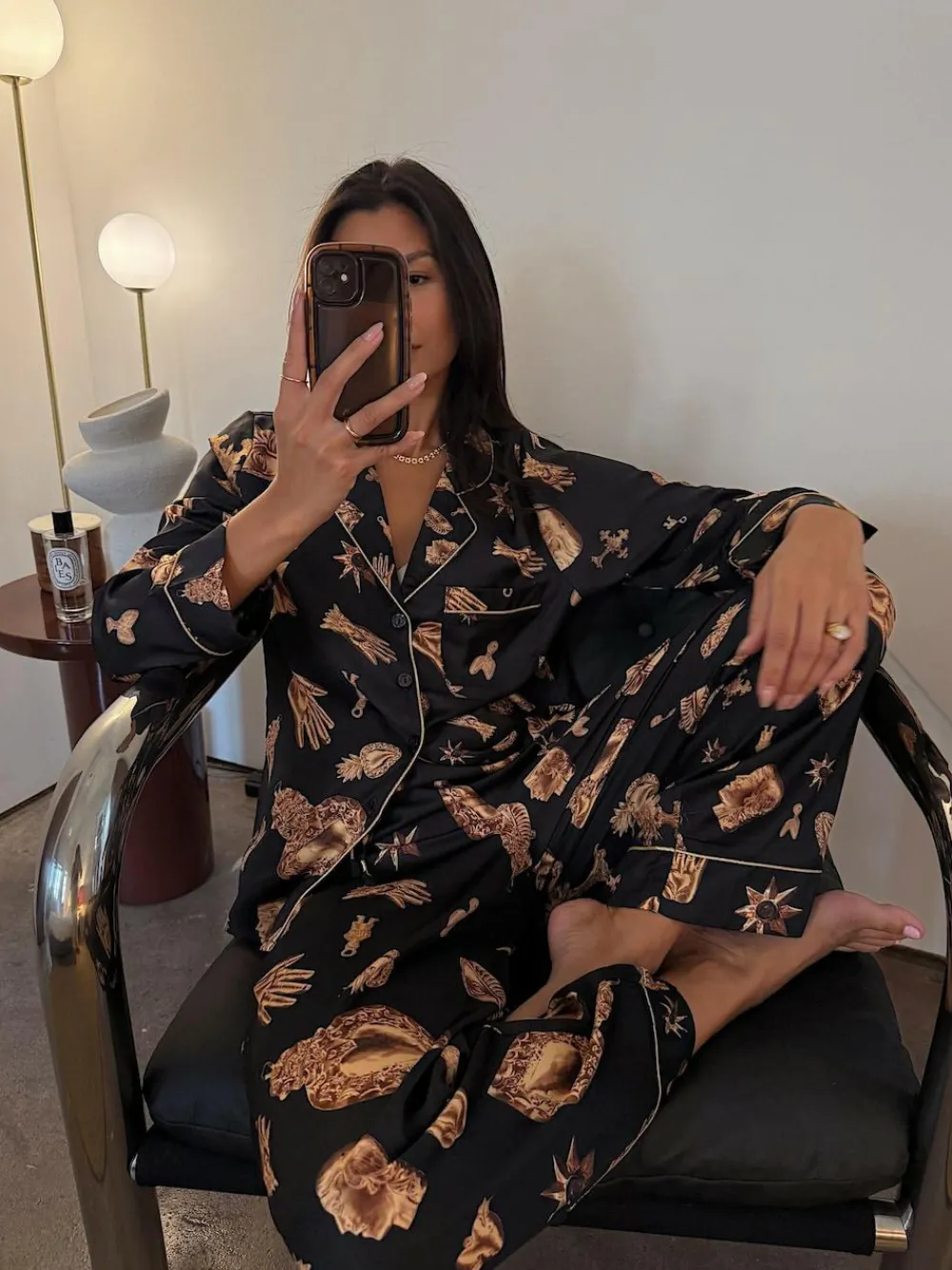 Never Fully Dressed Black/Gold Charm Satin Button Through Pyjamas^Women All Night & Lounge|Pyjamas