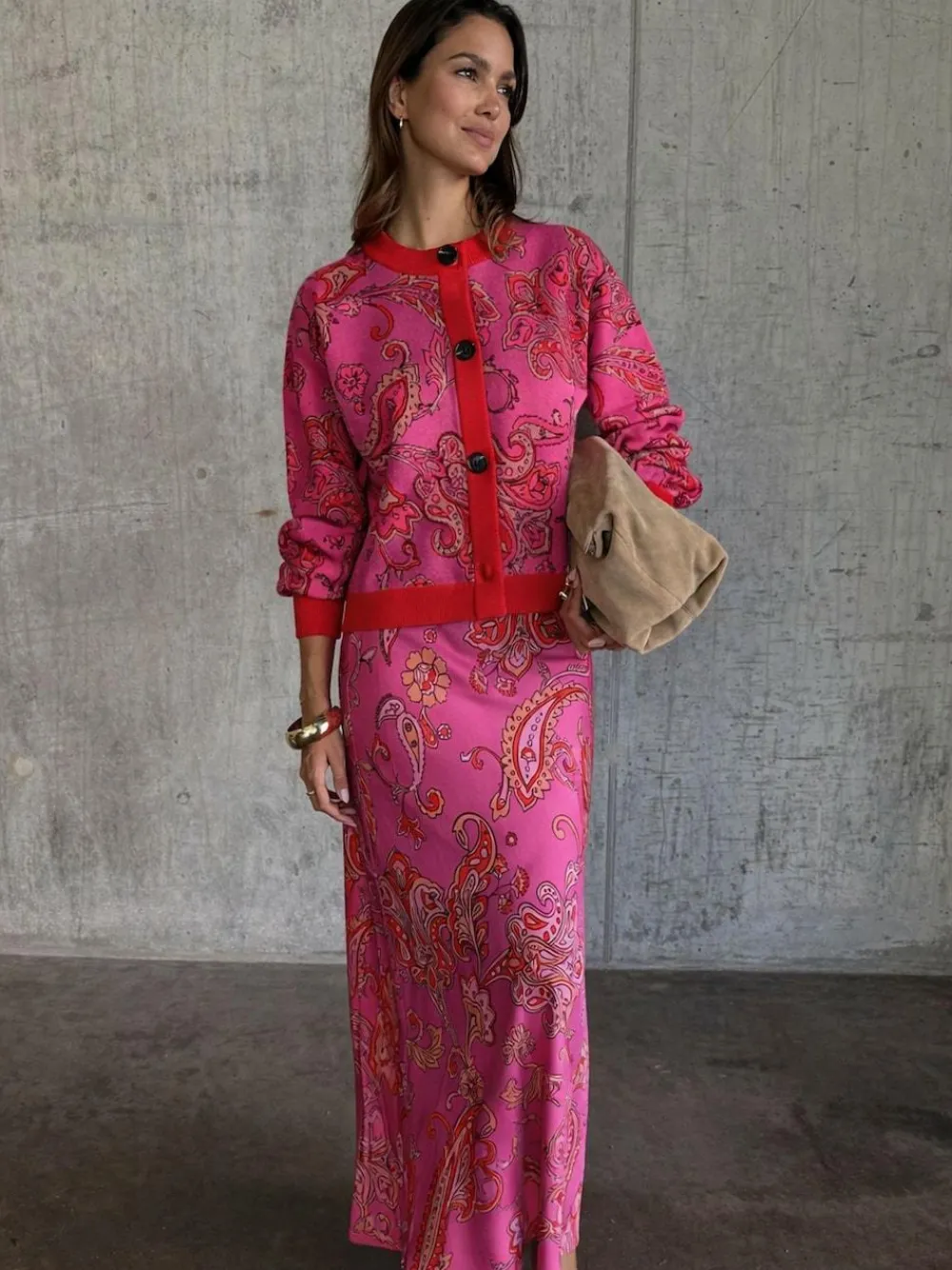 Never Fully Dressed Pink Paisley Oslo Cardigan^Women Knitwear|Knitwear