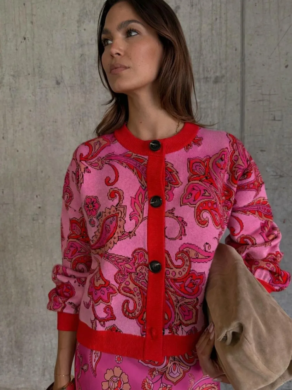 Never Fully Dressed Pink Paisley Oslo Cardigan^Women Knitwear|Knitwear