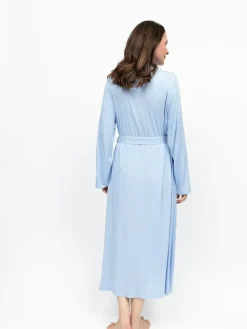 Clearance Nora Rose Blue Jersey Lace Insert Long Sleeve Dressing Gown