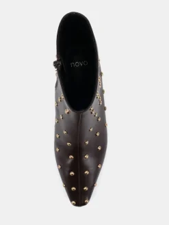Clearance Novo Wide Fit Wide Fit Kiki Studded Low Heel Ankle Boots Brown