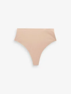 Online Next High Waist Thong Shaping Tummy Control Premium Cotton Blend Knickers Nude