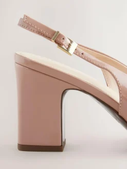 New Next Extra Wide Fit Hardware Slingback Block Heels Nude Pink