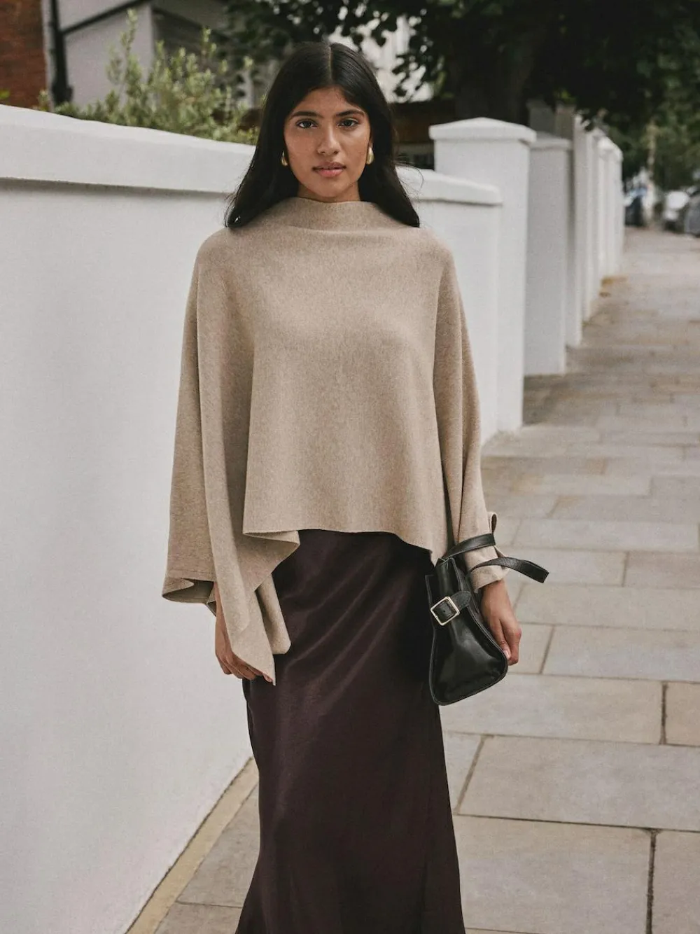 Hot Next Fine Knit Cape Poncho Oatmeal