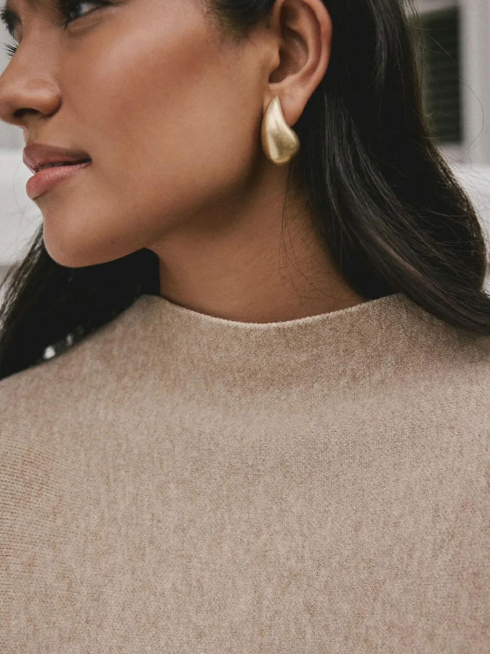 Hot Next Fine Knit Cape Poncho Oatmeal