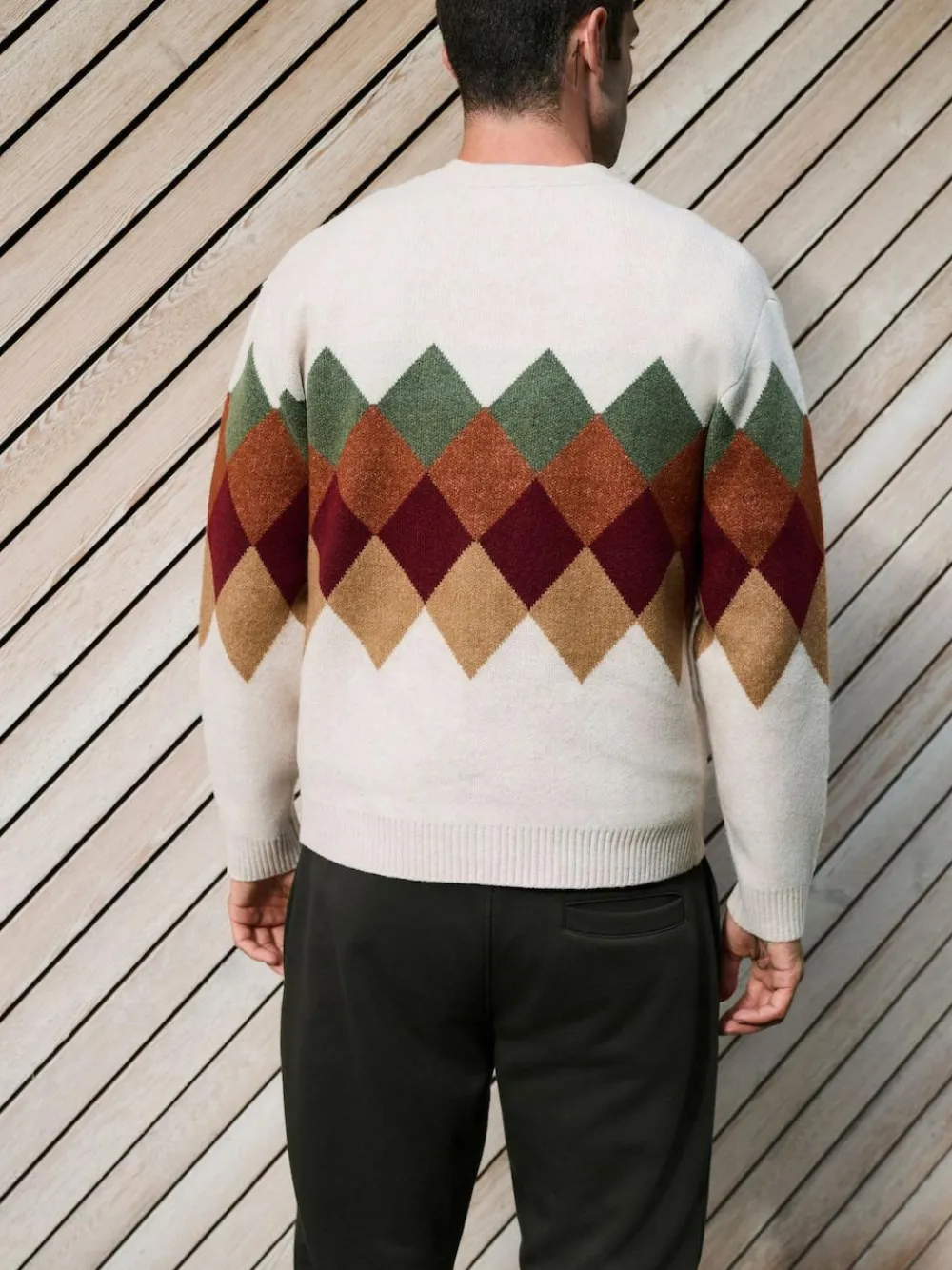 Next Oatmeal Multi Relaxed Fit Argyle Cardigan with Wool^ Knitwear|Knitwear