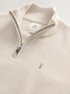 Next Stag Logo N.Premium Regular Fit 100% Cotton Premium Quarter Zip Jumper^ Knitwear|Knitwear