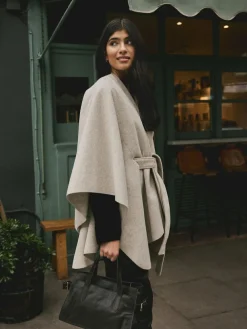 Clearance Next Wrap Front Cape Poncho Oatmeal
