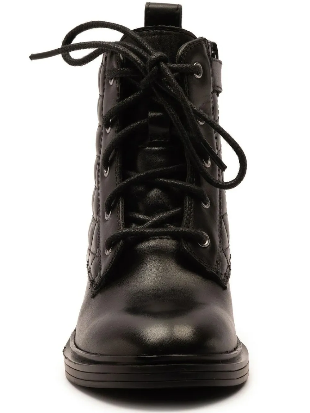 Hot Off The Hook Black Sophia Leather Quilted Ankle Lace-Up Boots