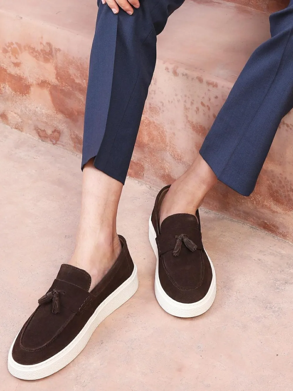 Best Off The Hook Rory Suede Tassel Loafers with Flat Sole Brown